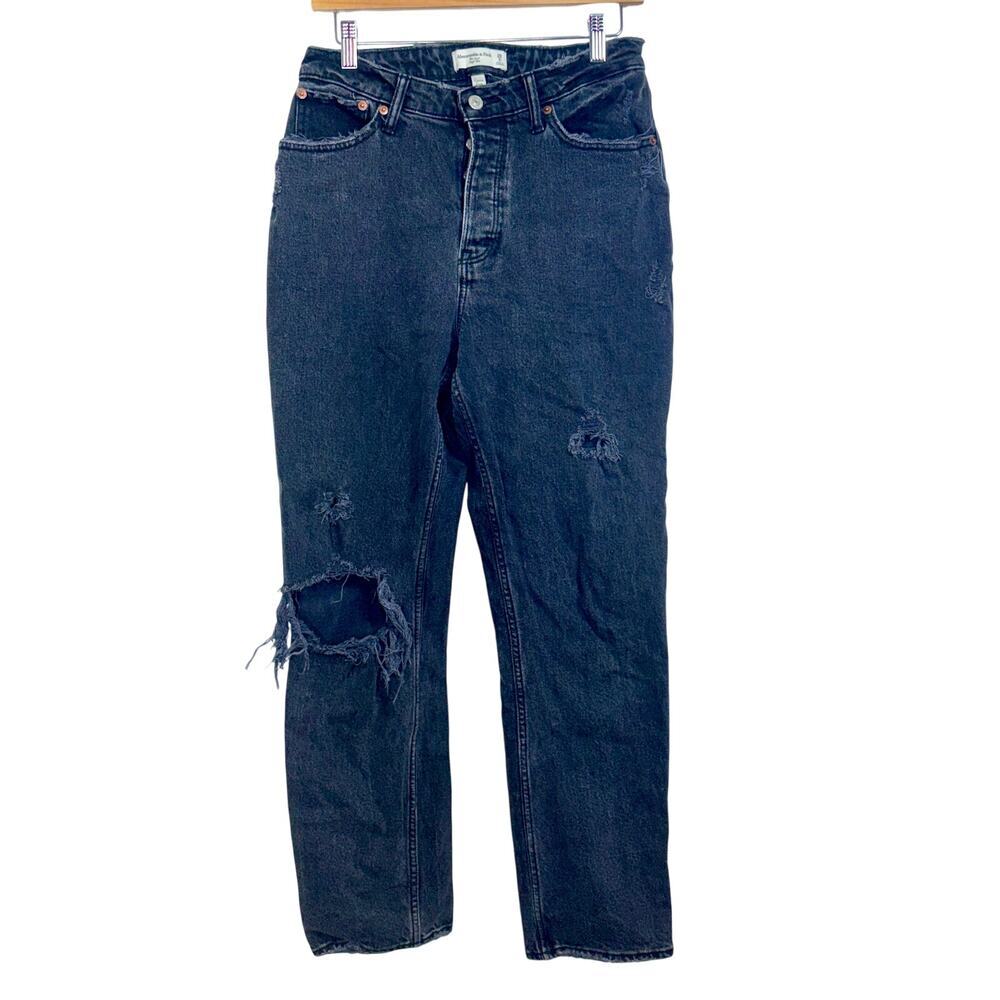 Abercrombie & Fitch Curve Love Dad High Rise Black Straight Jeans Womens Sz 28 6